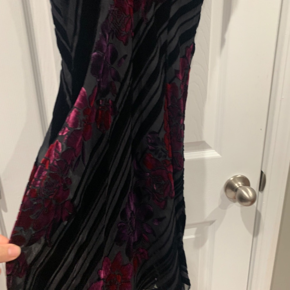 Vintage Muse Black Crushed Velvet Bias A-Line Dress Size 4 - Picture 6 of 11